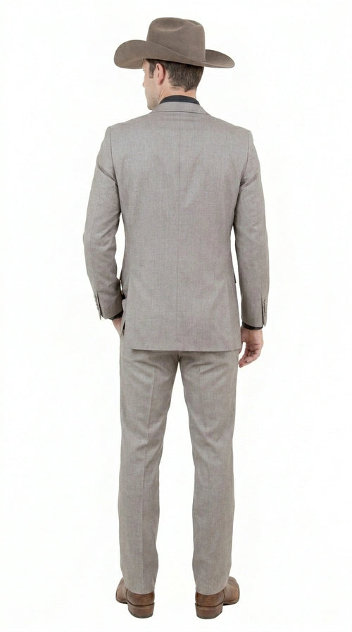 Men’s Light Taupe Western Tuxedo Suit – Cowboy Style Formal Blazer and Pants Outfit in Khaki Tan Light Brown Color