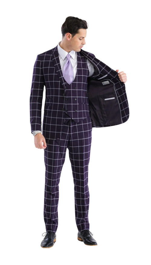 Mens Plaid Suit - Black Windowpane Suit - 1920 Suits