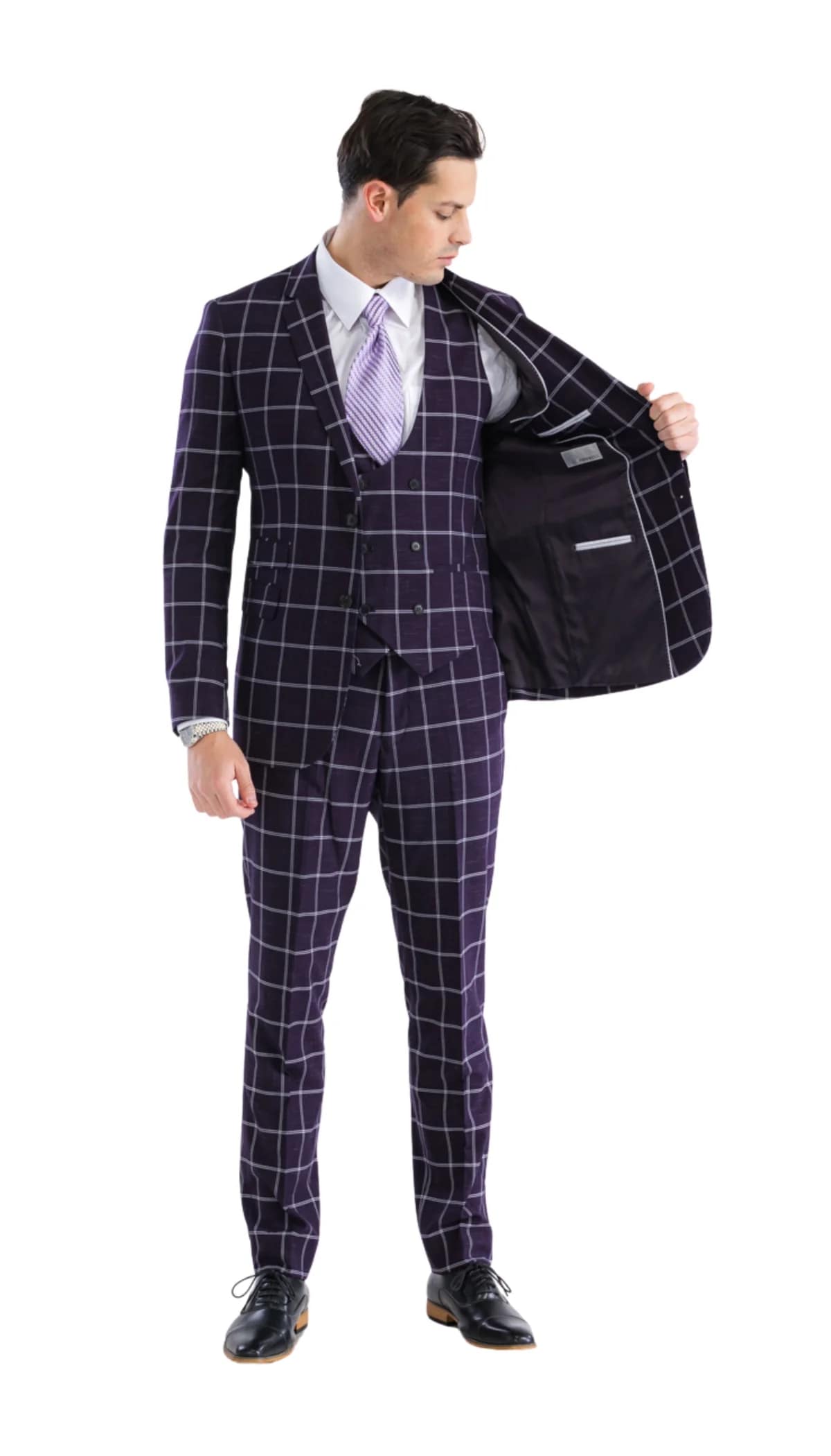 Mens Plaid Suit - Black Windowpane Suit - 1920 Suits