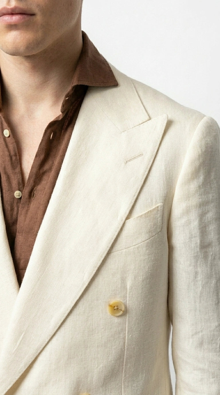 Men’s Off White 70s Style Double Breasted Suit – Vintage Retro Wide Lapel Classic Outfit for Party, Wedding and Casual Fashion Wear - 34 Short or Extra Small