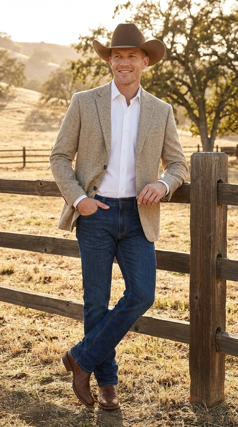 Men’s Light Tan Sand Tweed Cowboy Blazer – Country Style Western Jacket for Casual, Ranch, Saco Para Vaquero - 36 Short