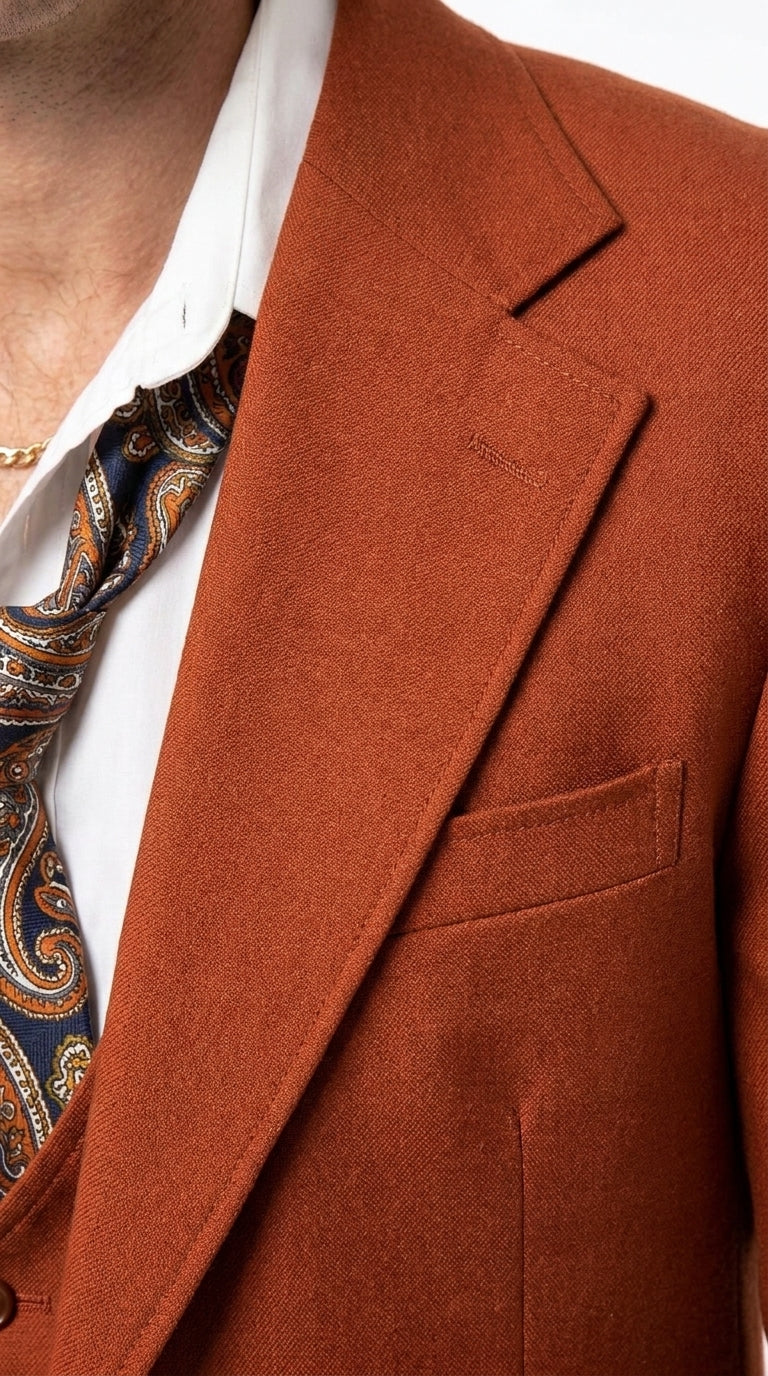 Men’s Burnt Orange 3-Piece Suit – 1970s Disco, Retro Rockabilly, Prom and Party Suit - 34 Short or Extra Small