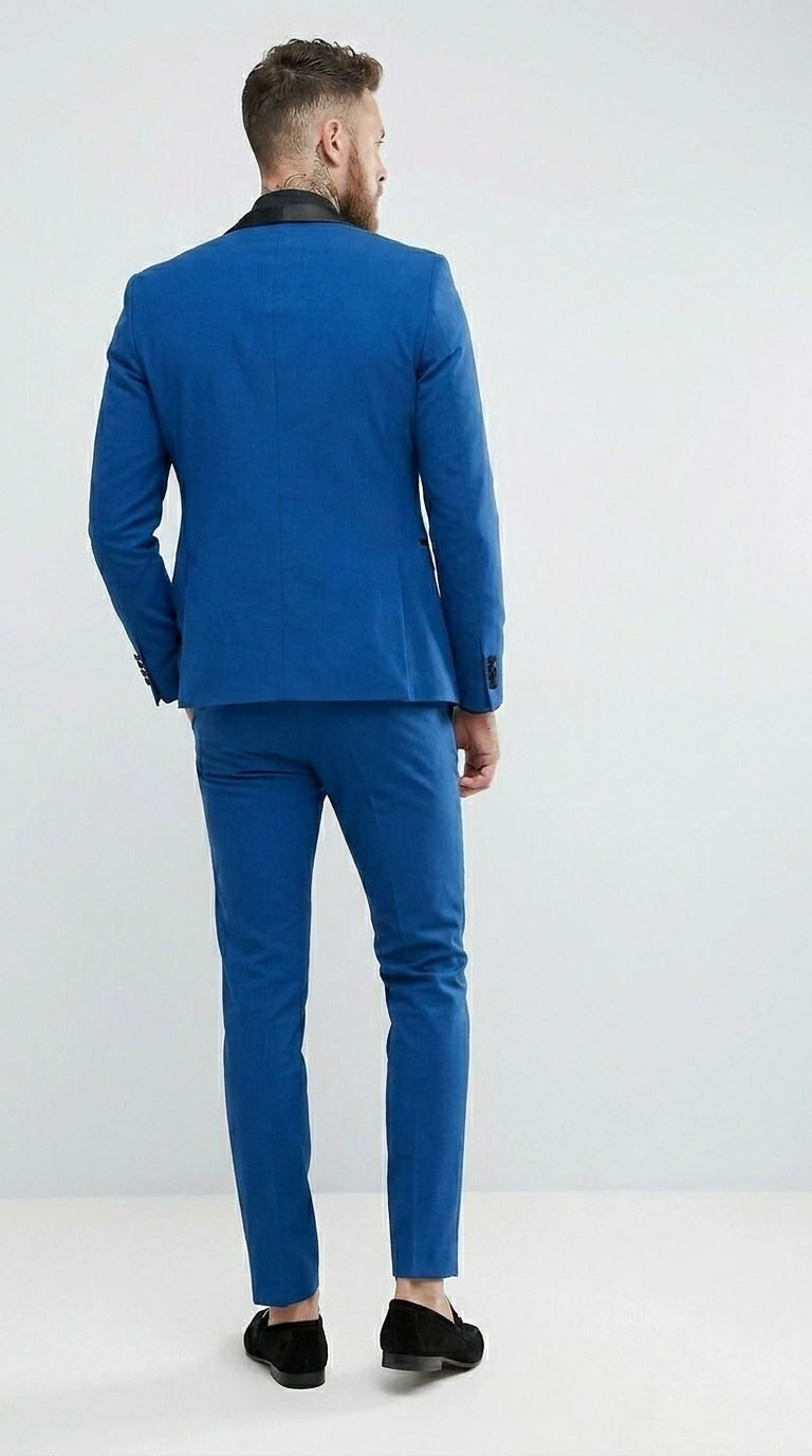 Men’s Royal Blue 3 Piece Suit with Black Lapel – Modern Formal Suit for Wedding, Prom and Party Wear - 34 Short or Extra Small