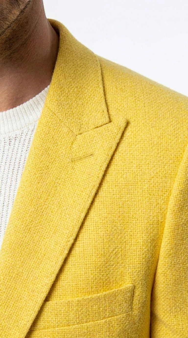 Zacci Brand Men’s Lemon Yellow Blazer Peak Lapel Hopsack Weave – Stylish Formal Blazer Jacket for Wedding, Party, Prom and Smart Casual Wear - 36 Short