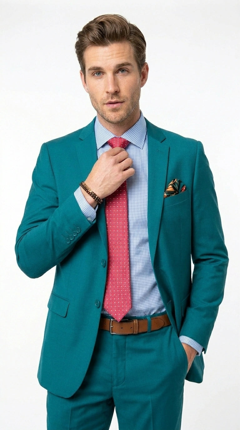 Men’s Teal Green Dark Turquoise Suit – Elegant Formal Suit for Business, Wedding, Party and Modern Style Wear - 34 Short or Extra Small