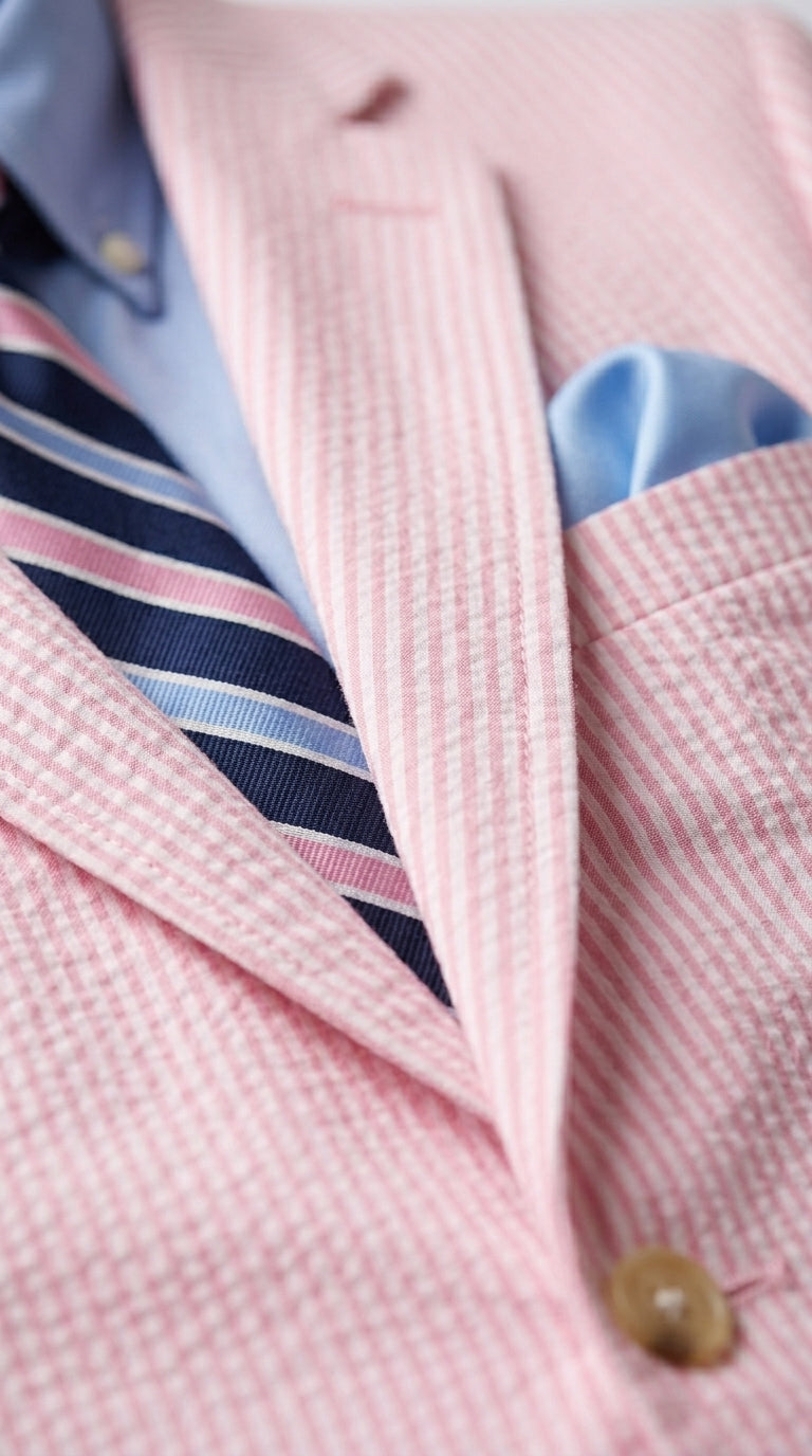 Men’s Pink Seersucker 2 Piece Suit, Lightweight Summer Dress Suit for Weddings, Prom, Parties, and Special Occasions - 34 Short or Extra Small