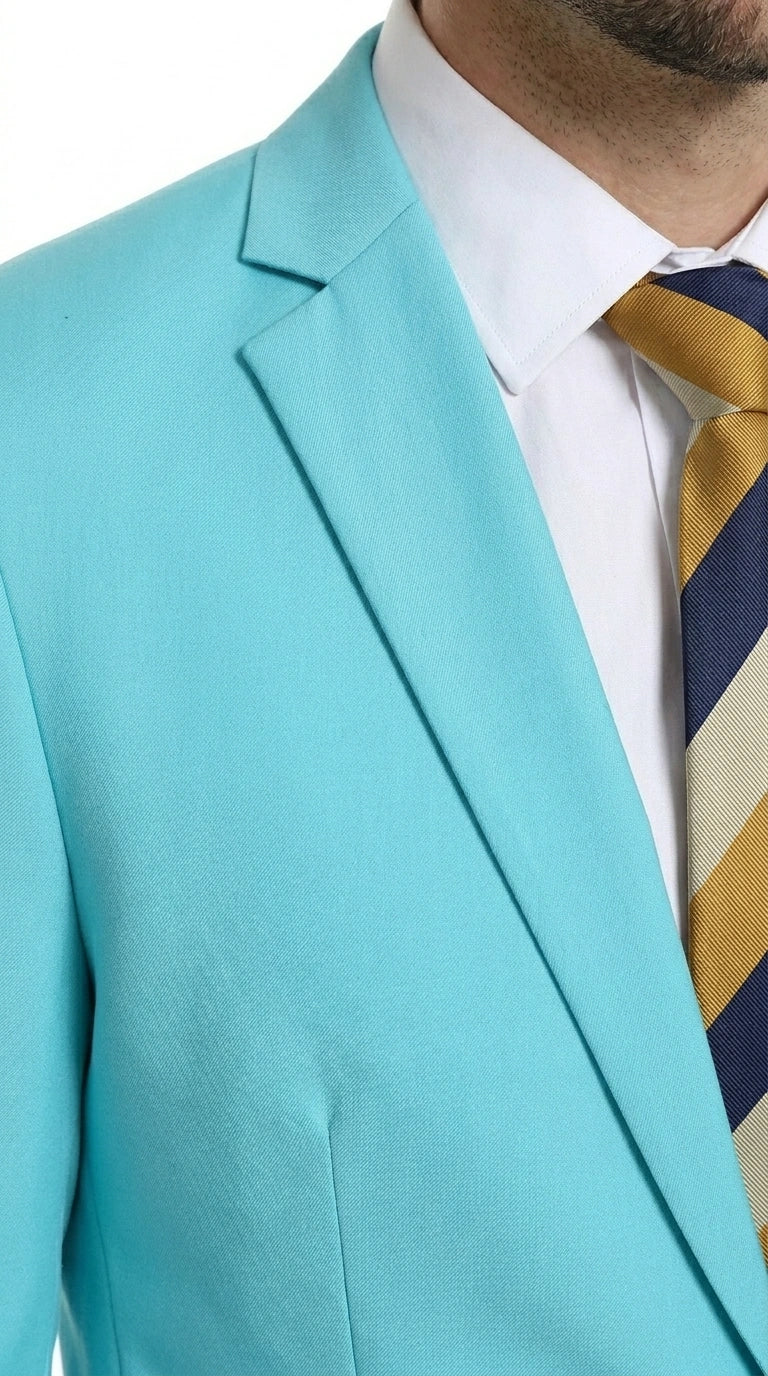 34 Men's Aqua Blue 2 Piece 2 Button Suit, Formal Dress Suit for Weddings,  Prom, Parties, Summer Events, Turquoise Light blue