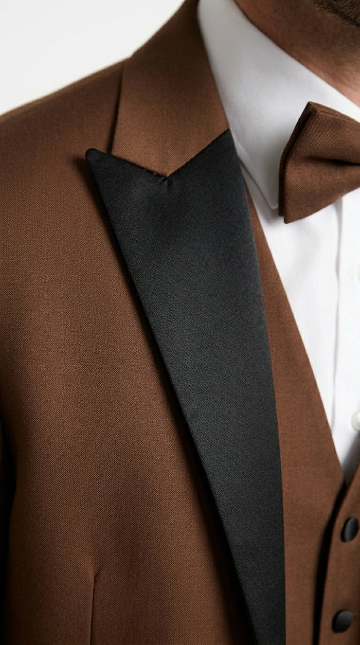 Men’s Light Brown Western Tuxedo 3 Piece Suit with Black  Collar Lapel, Country Look Cowboy Suit