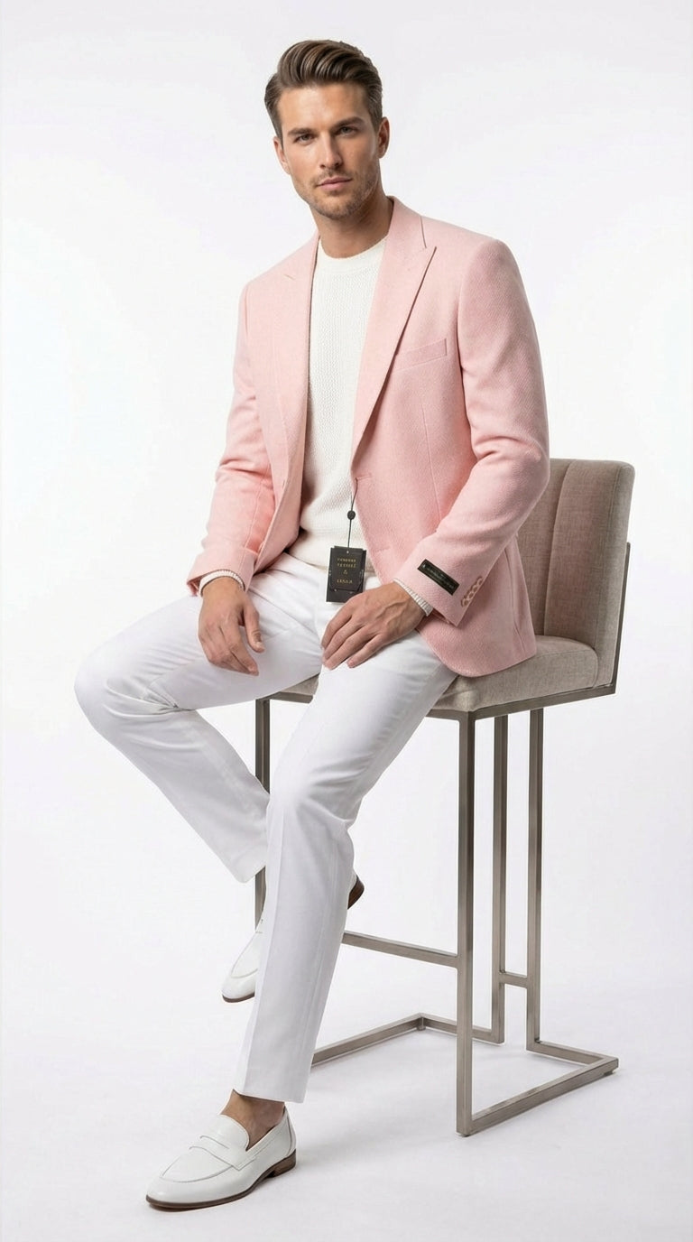 Mens Peach Pink Blazer Jacket – Modern Formal Sport Coat for Wedding, Party and Business Wear - Summer Jacket - 36 Short
