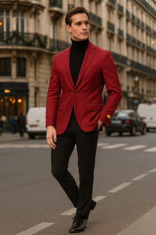 Mes Burgundy Red - Wine  Two-Button Sport Coat Stylish Blazer for Business, Parties