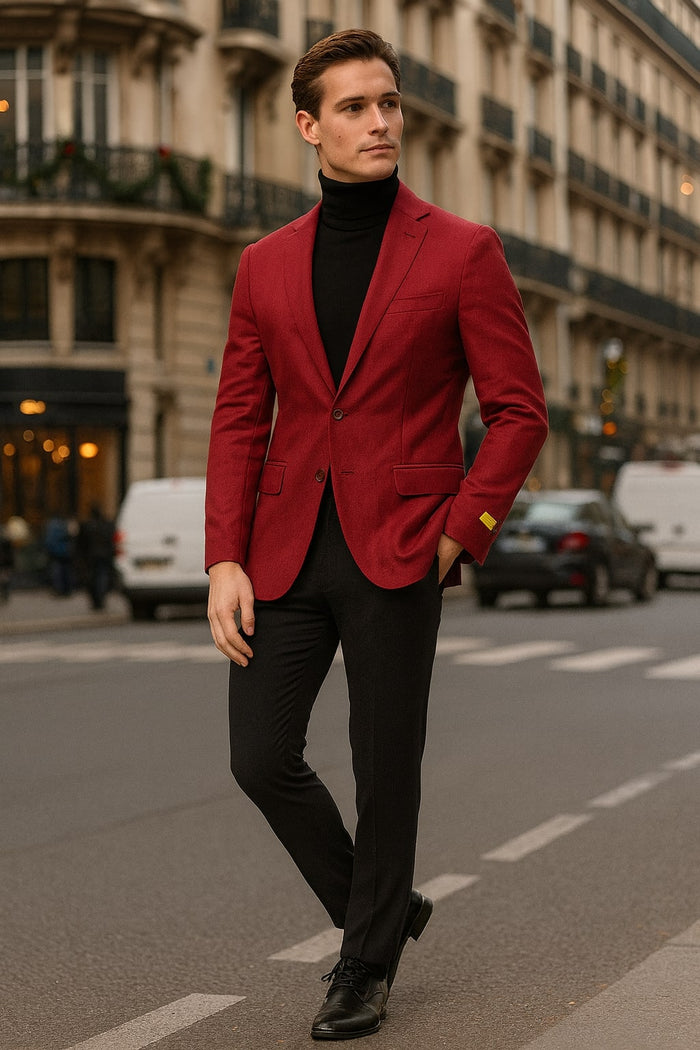 Mes Burgundy Red - Wine  Two-Button Sport Coat Stylish Blazer for Business, Parties