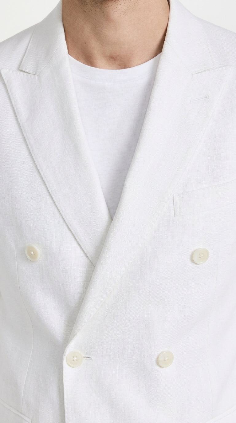 Men’s White Summer Suit with Shorts, 2 Piece Linen Style Wedding Beach Short Suit Set double breasted style - 34 Short or Extra Small