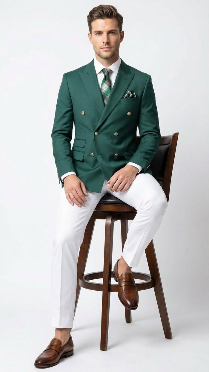 Mens Dark Green Double Breasted Blazer Hunter Olive Green Sport Jacket coat