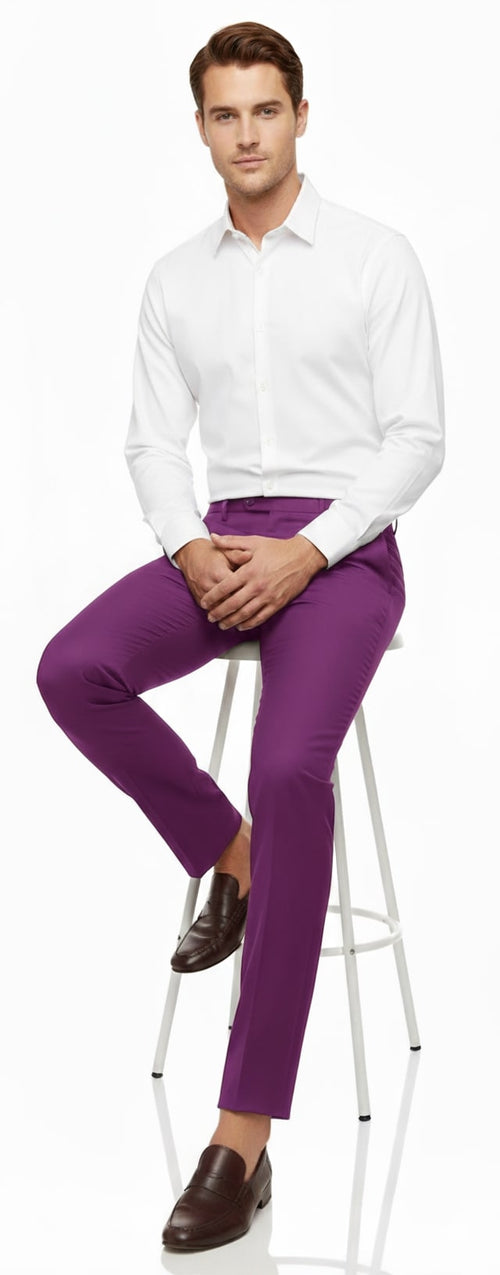Mens Slim Fit Light Purple Dress Pants Modern Formal Trousers for Business, Weddings and Parties