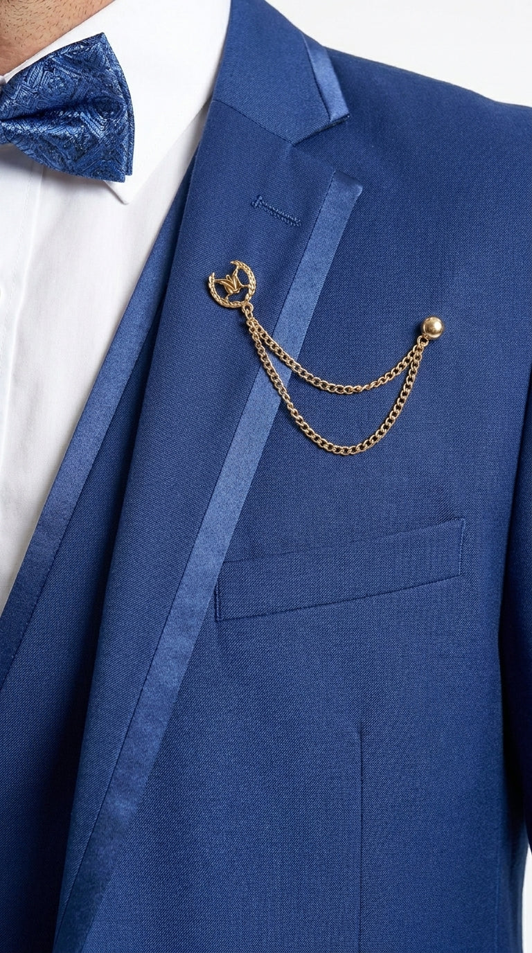Men’s Blue Western Tuxedo Suit, 3 Piece Cowboy Formal Wedding Prom Suit with Satin Trim - 34 Short or Extra Small