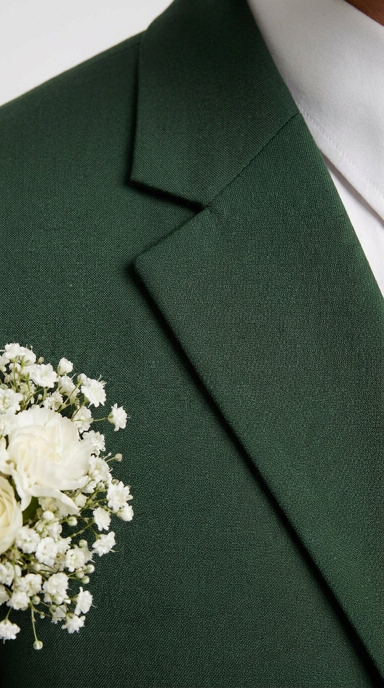 Men’s Forest Green 3 Piece Wedding Suit, Formal Groom Groomsmen Dress Suit Set - 34 Short or Extra Small