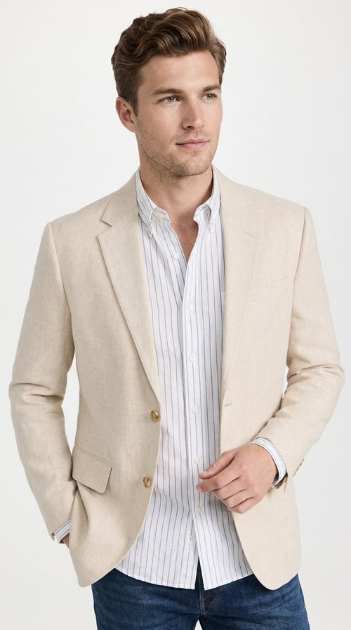 Men’s Light Tan Sport Coat – Classic Two-Button Casual Blazer for Business, Weddings & Smart Casual Wear Modern Fit Linen Fabric