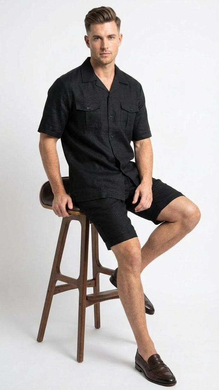 Mens Black Walking Suit with Short Classic Leisure and Casual Outfit