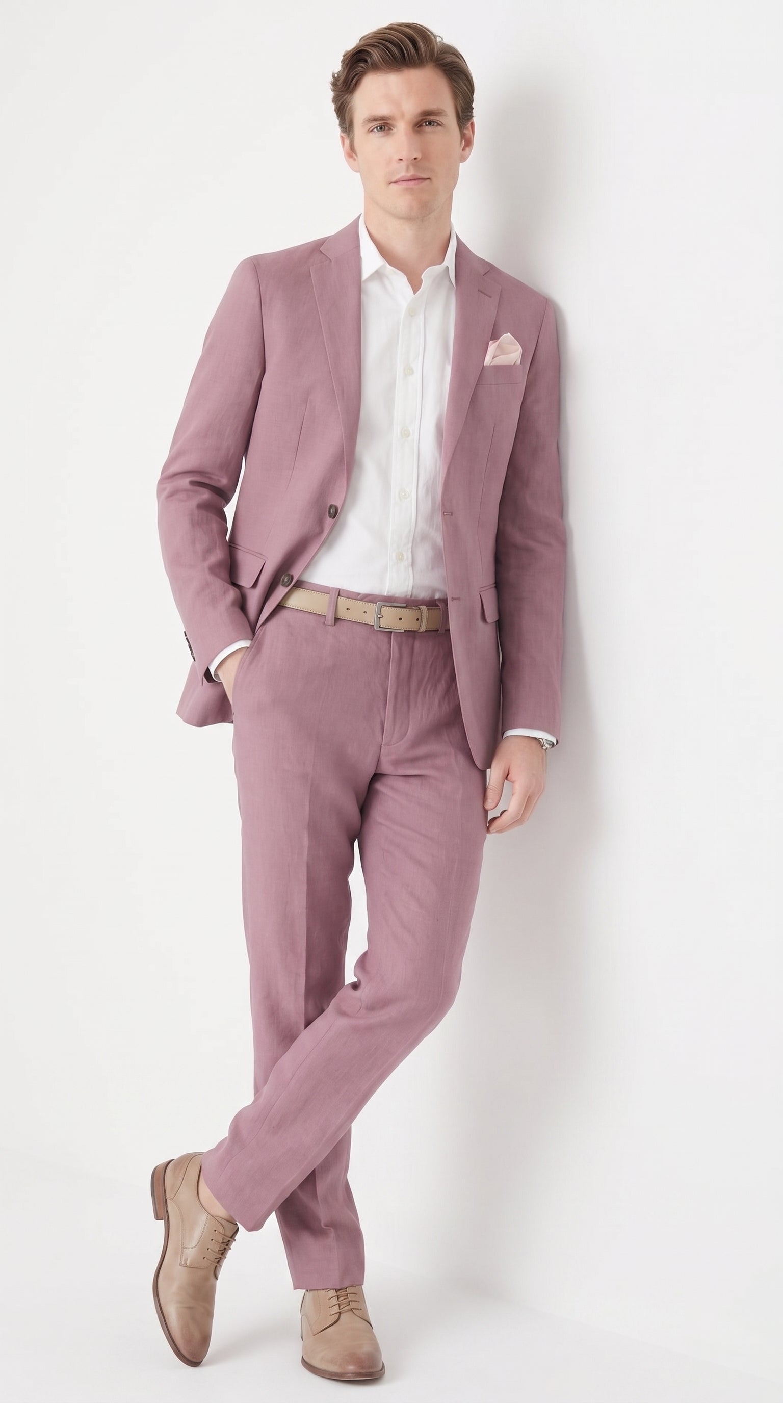 Men’s Mauve 2-Piece Suit – Two-Button Wedding, Prom and Business Suit - 34 Short or Extra Small