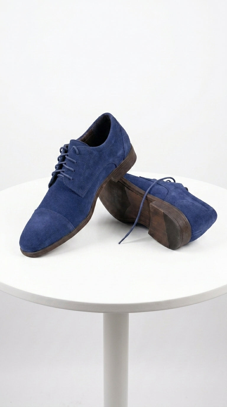 Men’s Navy Blue Suede Cap Toe Dress Shoes – Classic Lace Up Formal Wedding and Prom Shoes Velvet Fabric - 6 Standard / D / Medium