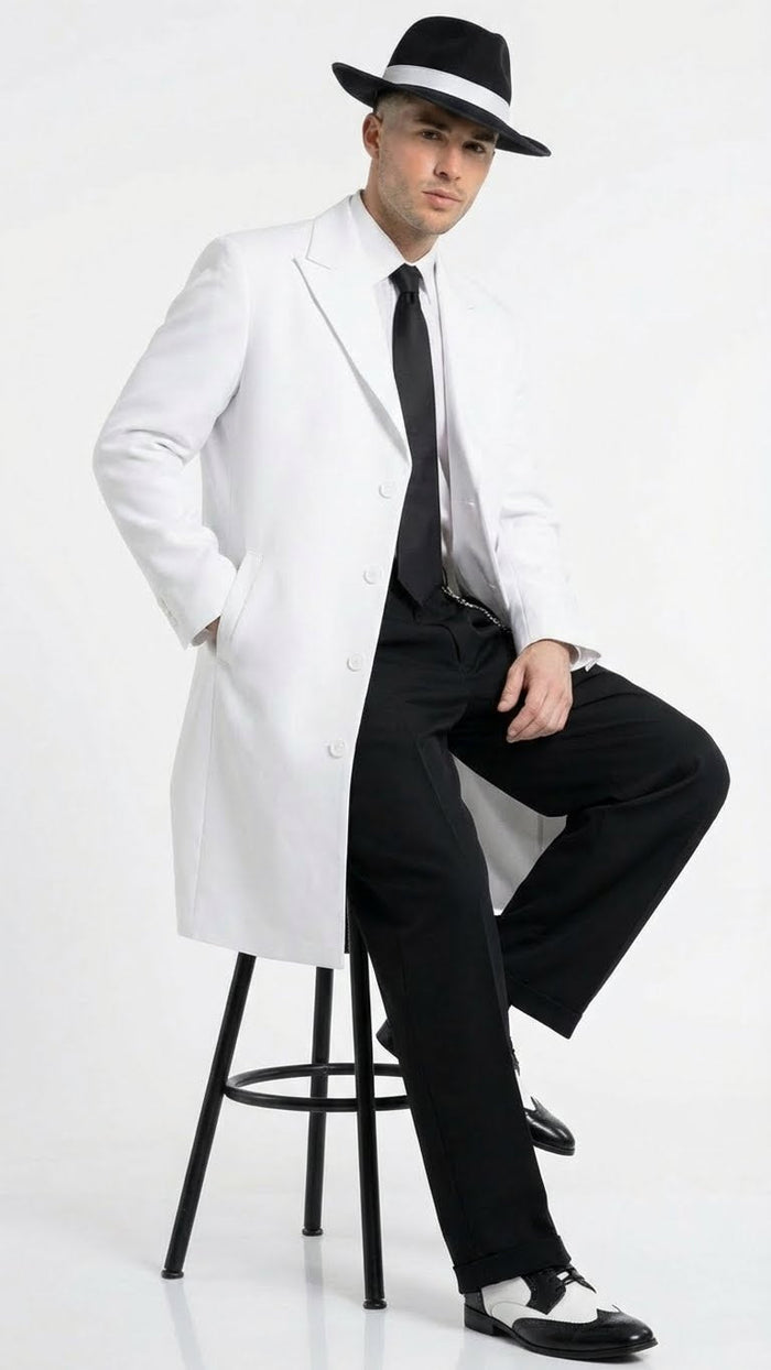 Mens White Zoot Suit Gangster Style Outfit White Jacket + Vest + Pants + Shirt & Tie  Combo Package
