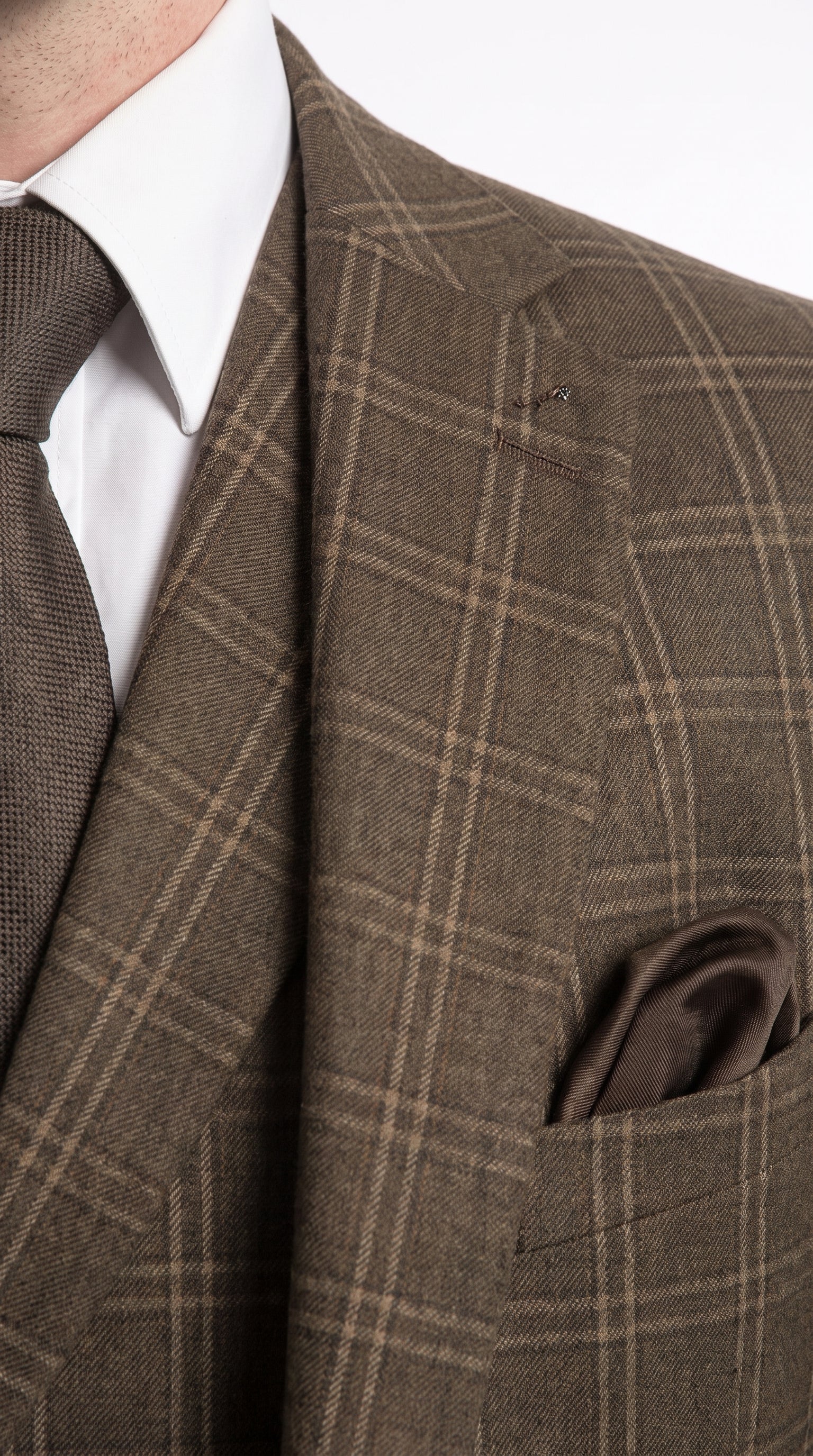 Men’s Edwardian Brown Plaid 3-Piece Suit – Vintage Double-Breasted Vest Wedding and Formal Suit - 34 Short or Extra Small