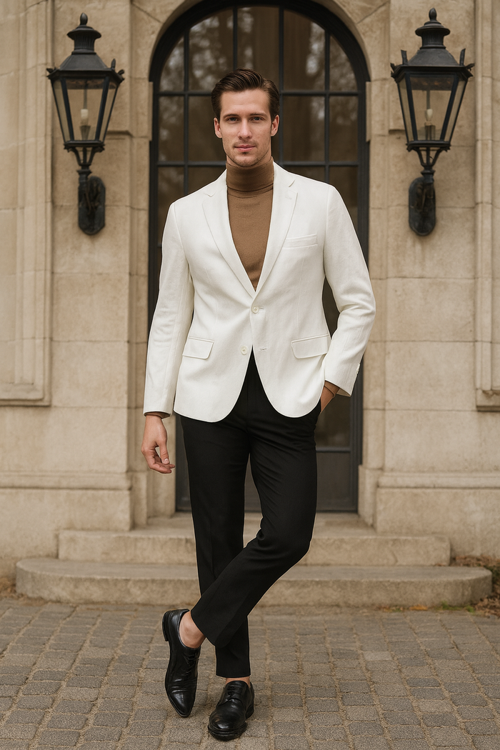 Mens White Linen Blazer Classic Two-Button Lightweight Sport Coat