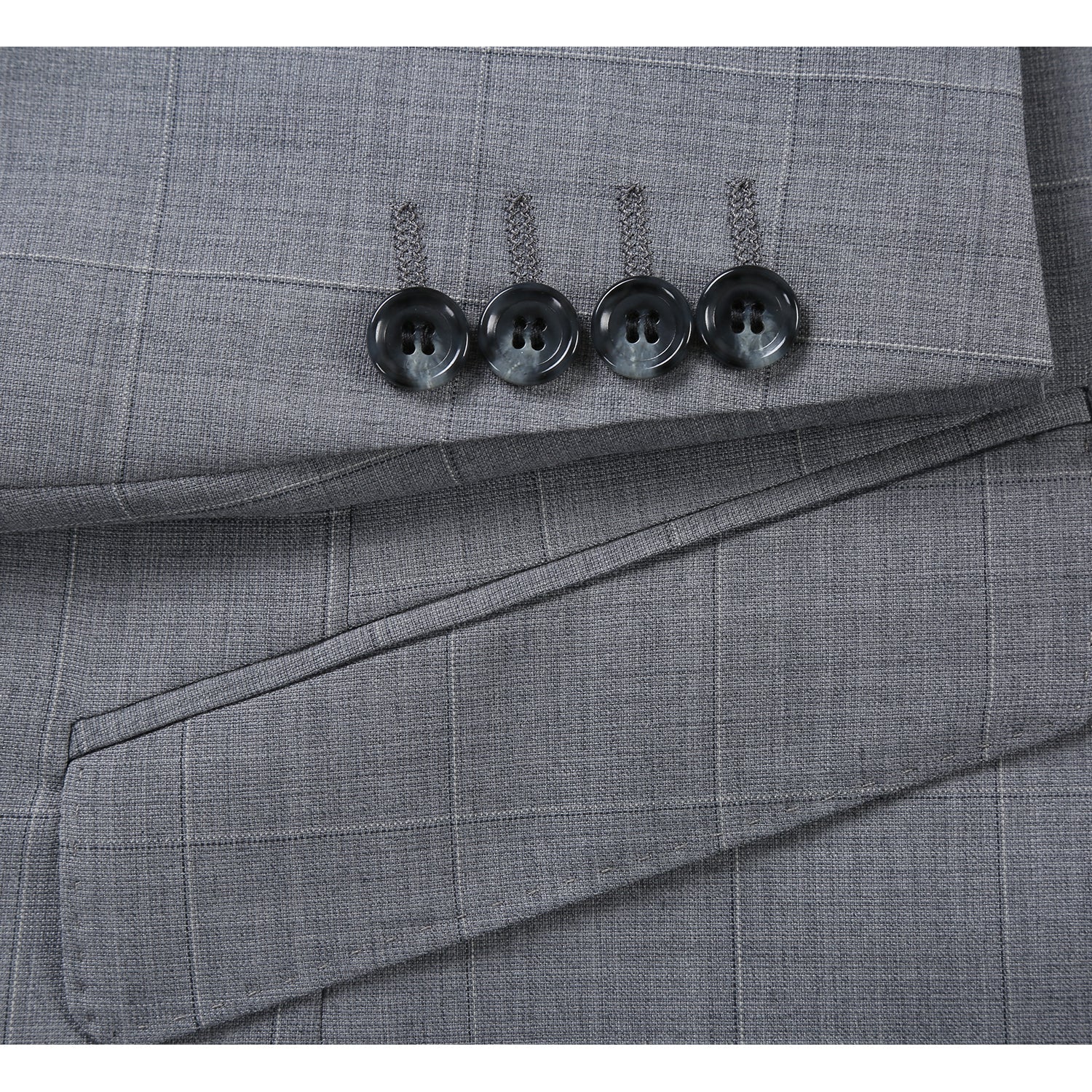 564-1 Men's Classic Fit Wool Blend Stretch Checked Suit - 38Lx32W