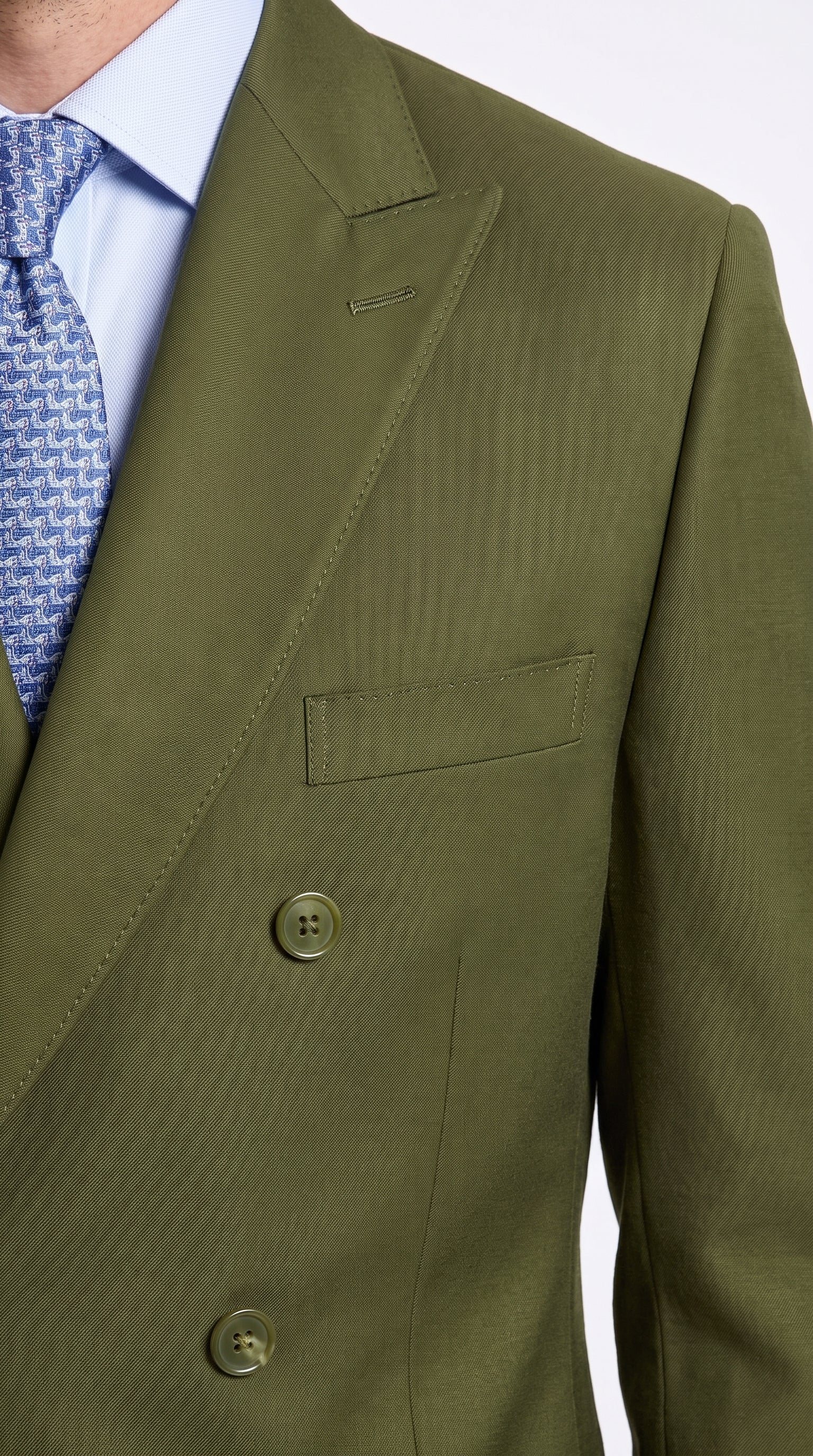 Men’s Olive Green Double-Breasted Suit – Classic Peak Lapel Wedding, Business Hunter Color - 34 Short or Extra Small