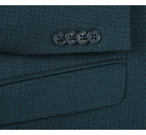 "Teal Blue Green Birdseye Wool Blazer - Men's Slim Fit Two-Button Sport Coat"