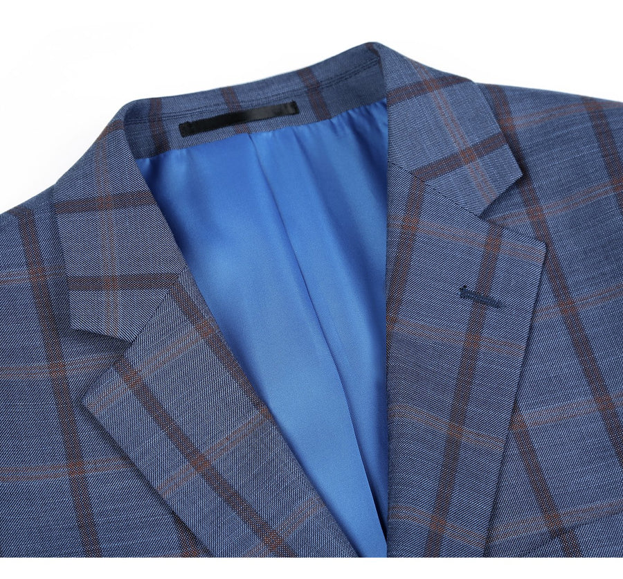 "Blue Windowpane Plaid Classic Fit Men's Suit - Two Button Stretch" - 64 Long