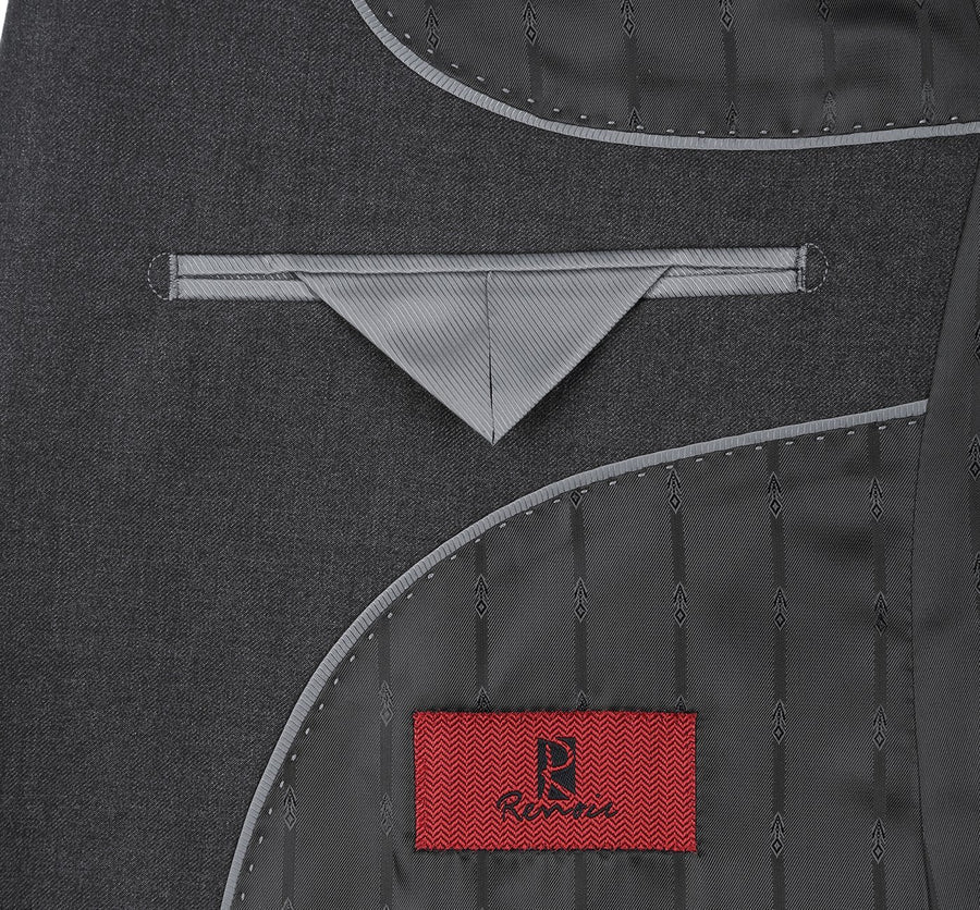 "Dark Grey Men's Extra Long Two-Button Basic Suit" - 42X Long