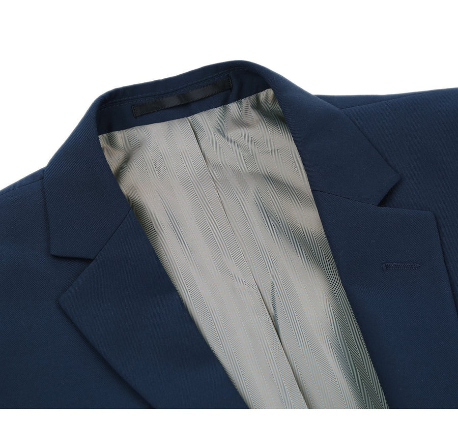 "Extra Long Two Button Men's Suit - Navy Blue, Basic Style"