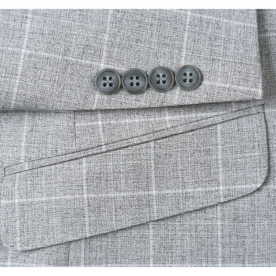 "Men's Slim Fit Two-Button Sport Coat Blazer - Light Grey Ash Windowpane Plaid"
