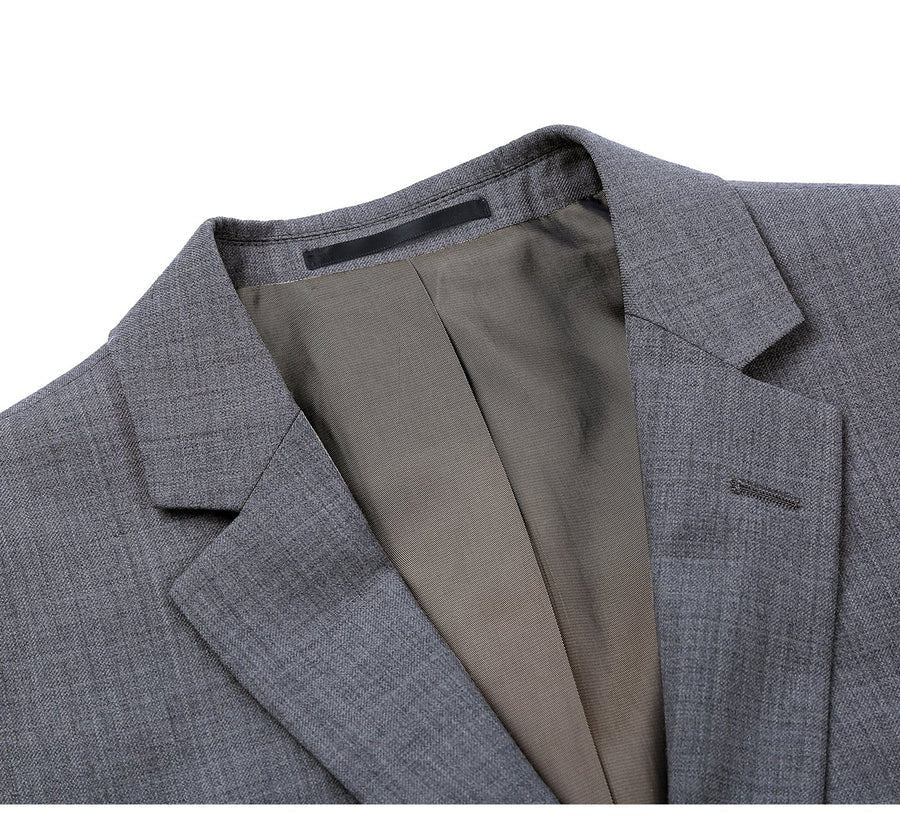 Grey Wool Slim Fit Two Button Men's Suit with Optional Vest - 34 Short