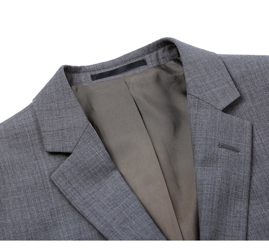 Grey Wool Slim Fit Two Button Men's Suit with Optional Vest