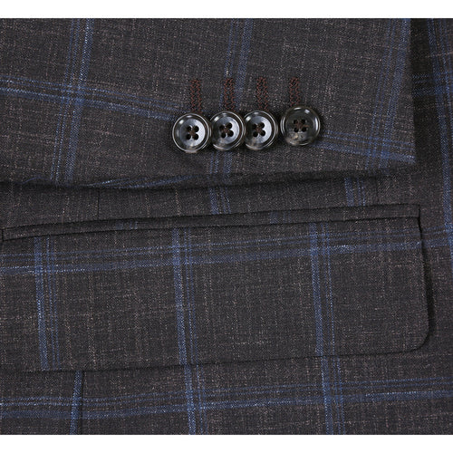 "Brown Windowpane Plaid Wool & Linen Sport Coat Blazer - Men's Classic Fit"