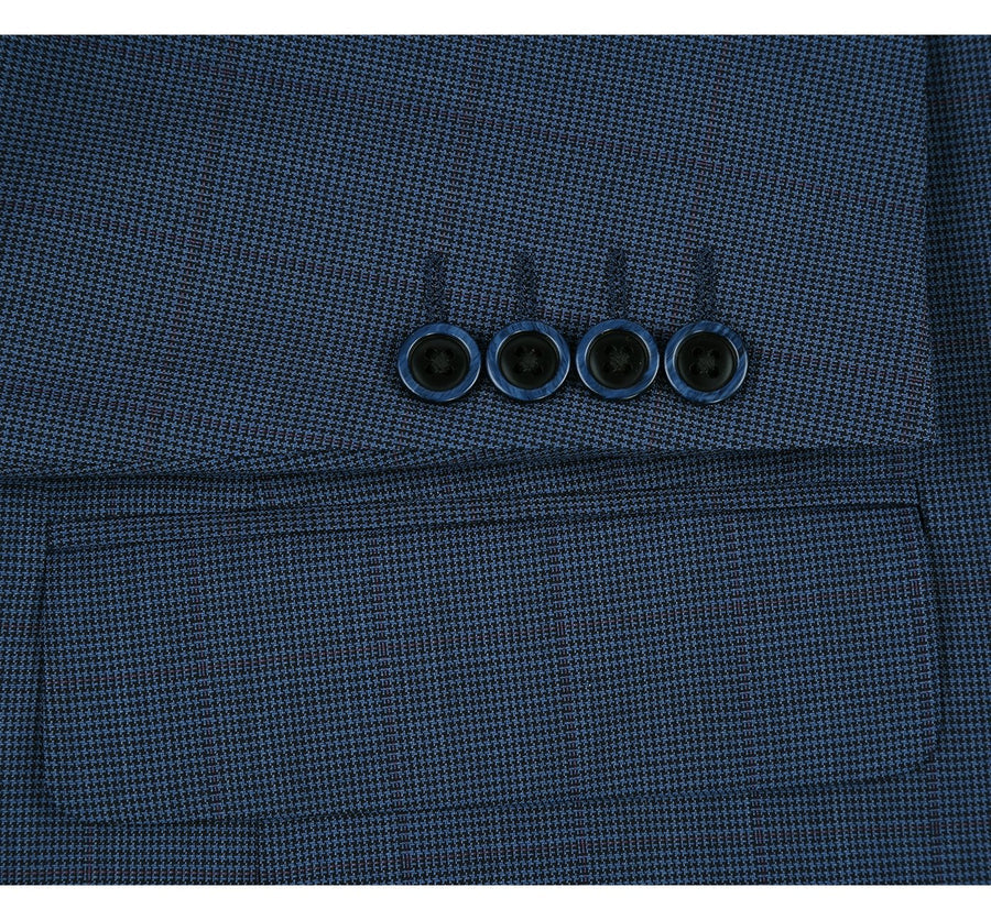 "Classic Fit Wool Sport Coat Blazer for Men - Steel Blue Windowpane Plaid"