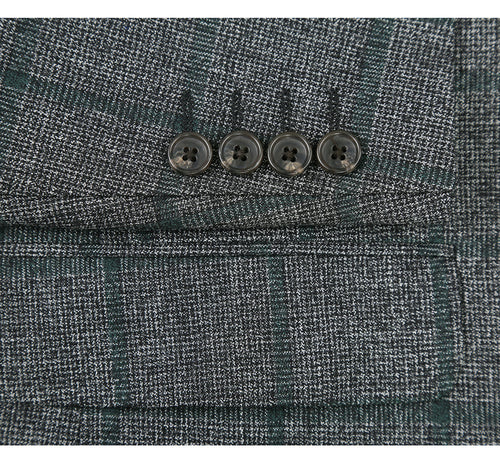"Classic Fit Wool Sport Coat Blazer for Men - Two Button, Brown & Olive Green Windowpane Plaid"