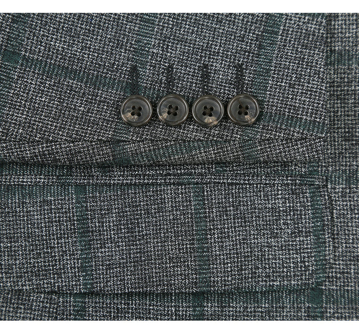 "Classic Fit Wool Sport Coat Blazer for Men - Two Button, Brown & Olive Green Windowpane Plaid"