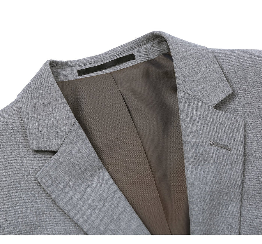 "Light Grey Slim Fit Wool Suit for Men - Basic Two Button with Optional Vest"