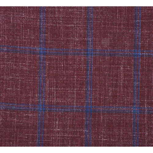 "Burgundy & Blue Windowpane Plaid Wool Blazer - Men's Slim Fit Two Button Sport Coat"