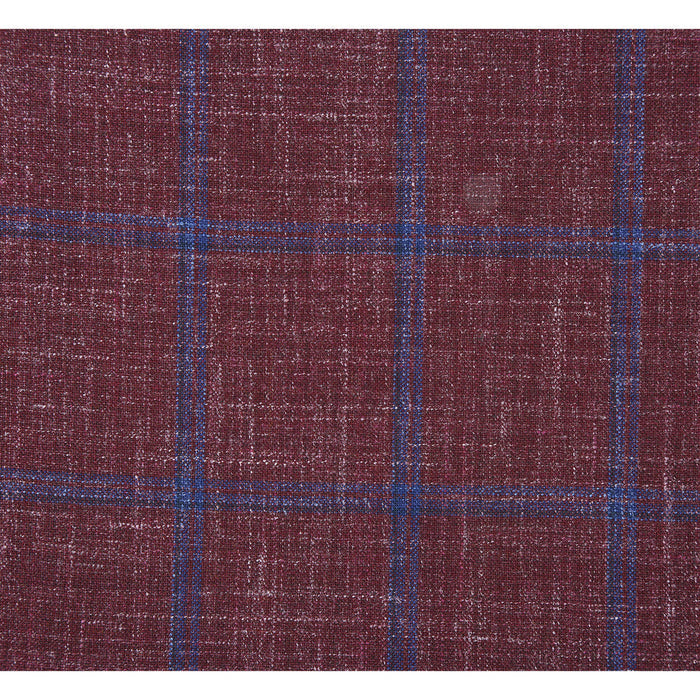 "Burgundy & Blue Windowpane Plaid Wool Blazer - Men's Slim Fit Two Button Sport Coat"