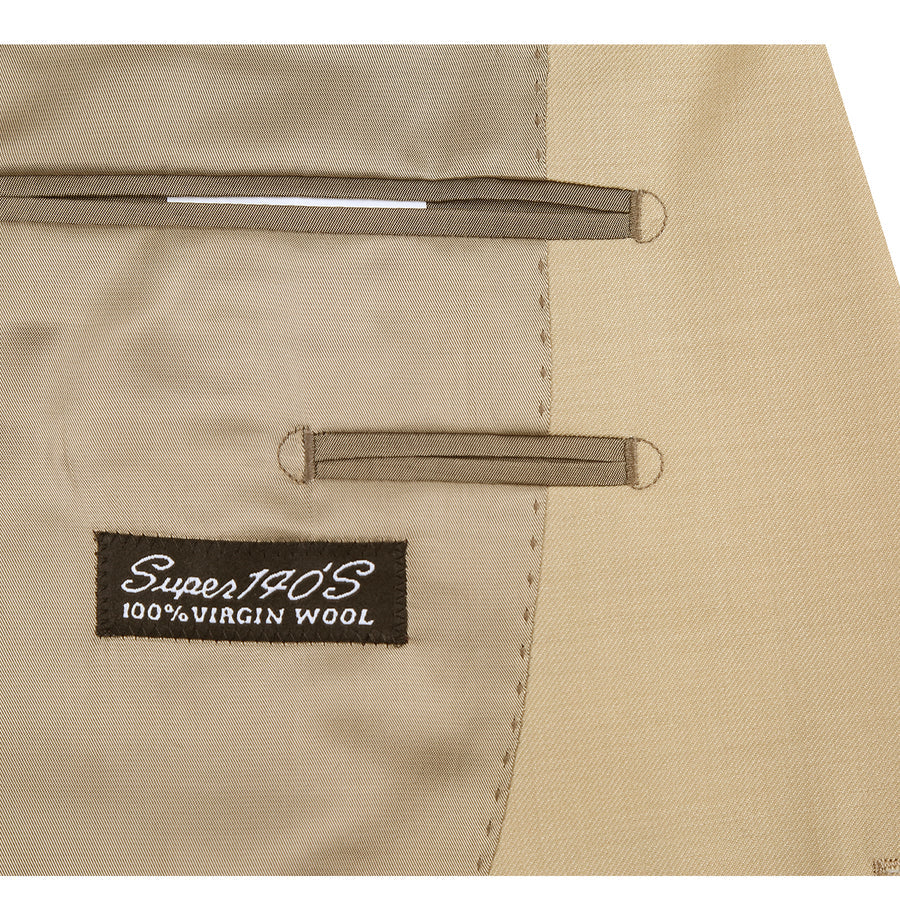 "Tan Slim Fit Wool Suit for Men - Basic Two Button with Optional Vest" - 50 Long