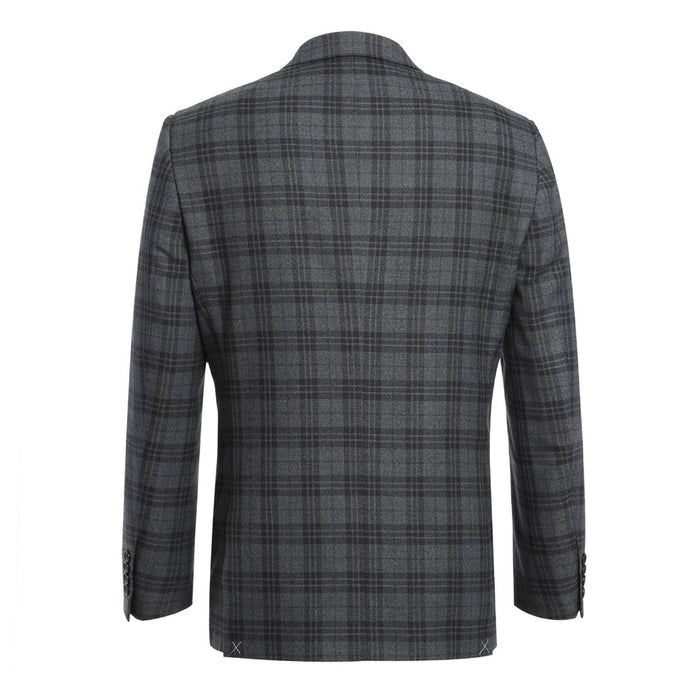"Charcoal Grey Windowpane Plaid Men's Slim Fit Two-Button Suit"