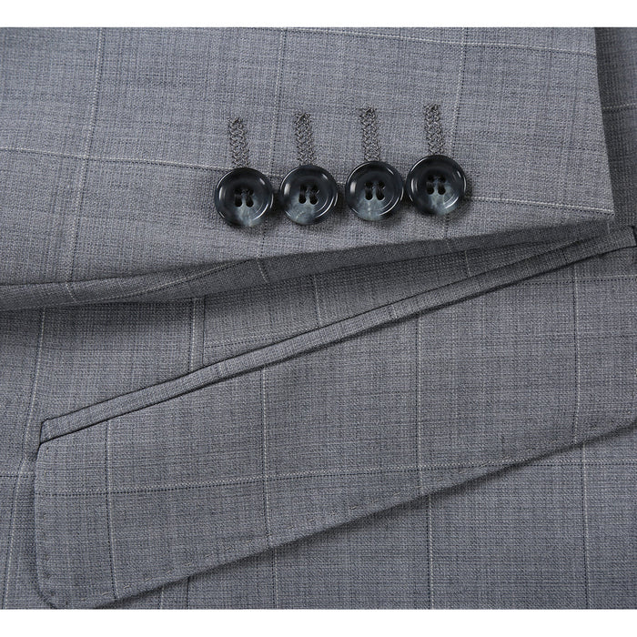 "Light Grey Windowpane Plaid Men's Slim Fit Two-Button Suit"