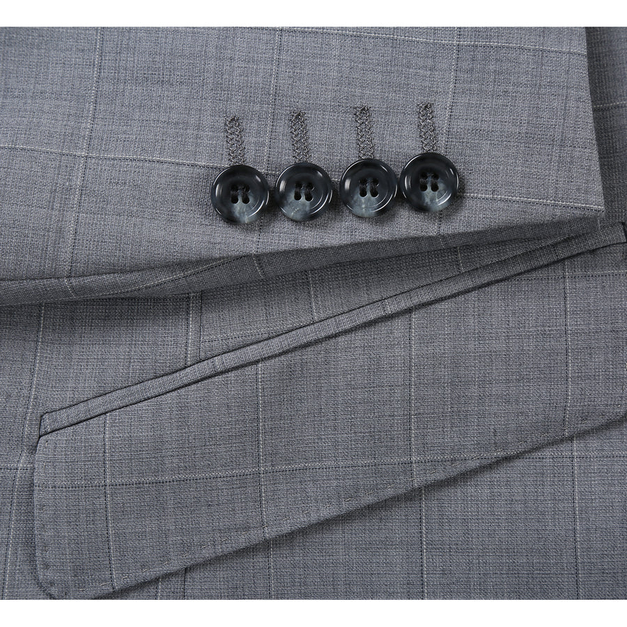 "Light Grey Windowpane Plaid Men's Slim Fit Two-Button Suit"