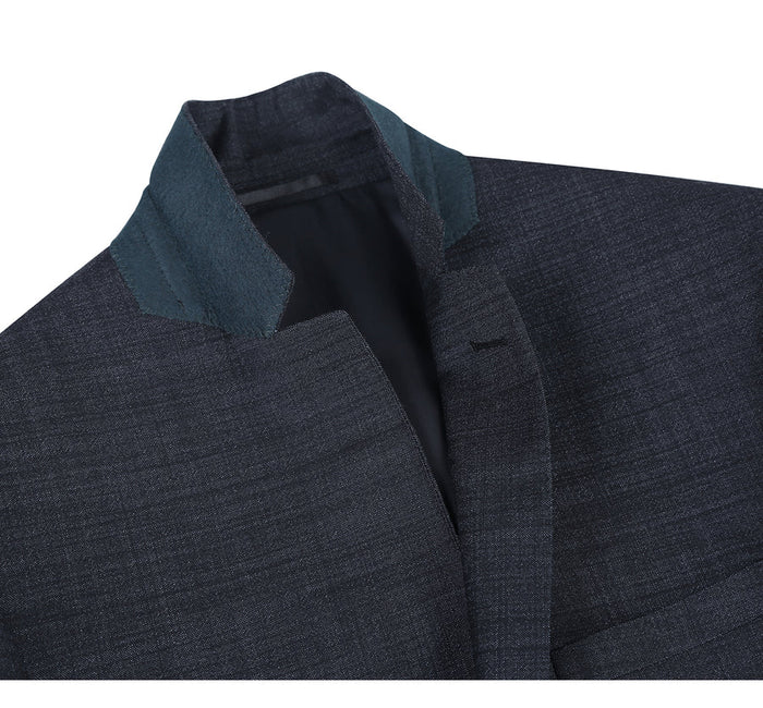 "Charcoal Grey Slim Fit Wool Suit - Men's Basic Two Button"