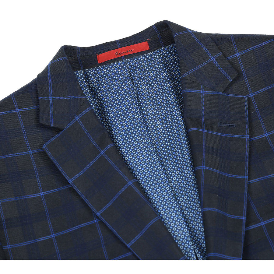 "Dark Blue Slim Fit Men's Suit - Two Button, Wide Windowpane Plaid" - 36 Short