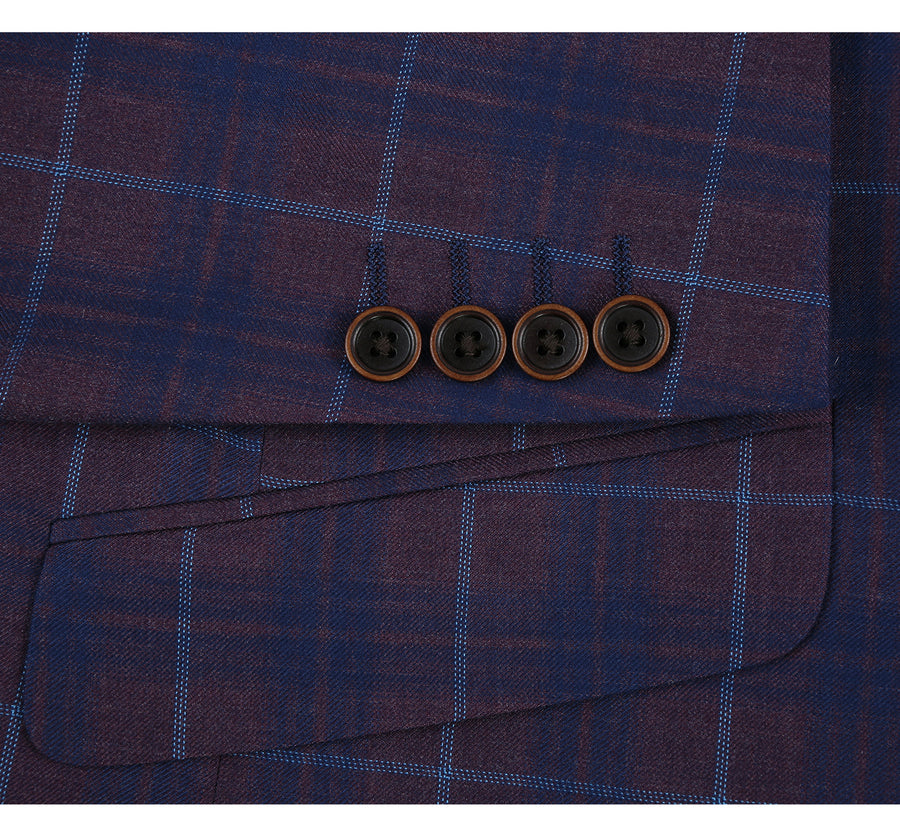 "Men's Slim Fit Plaid Blazer - Two Button Sport Coat in Purple & Blue"